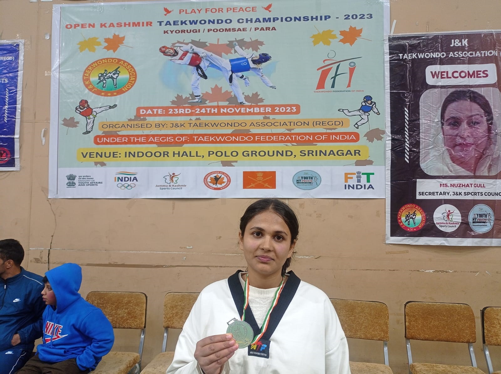 'Mohsina from Grand Warriors Academy won silver medal in open kashmir Taekwondo Championship'